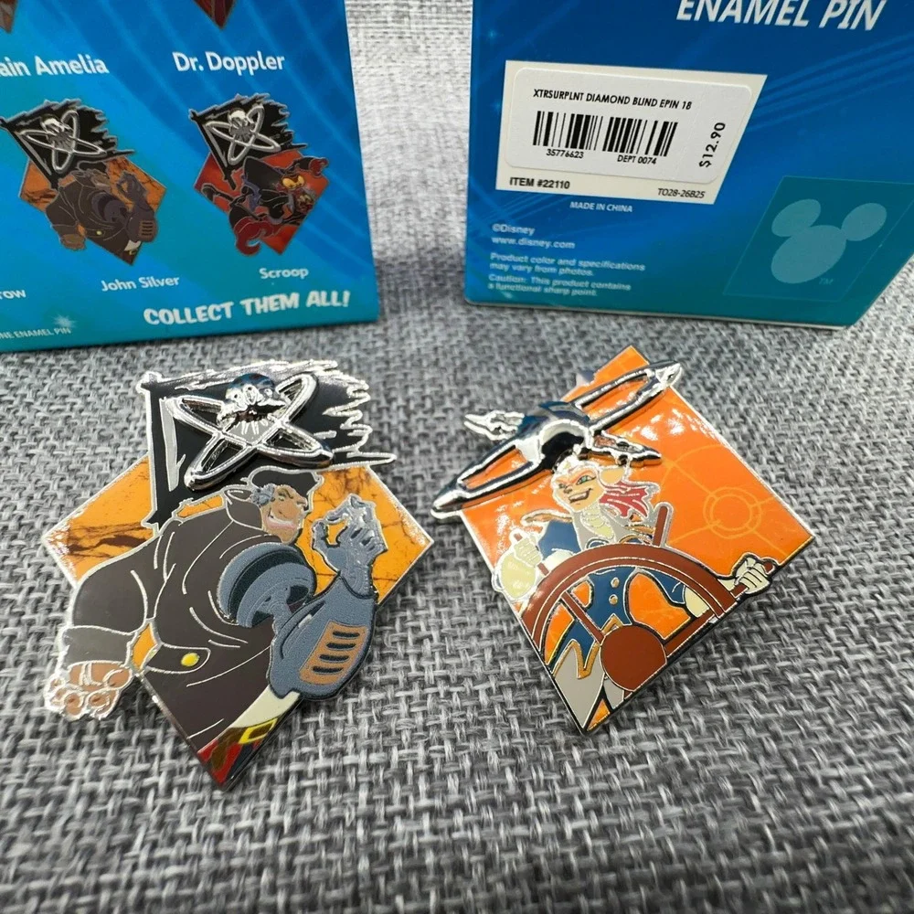 Set of 2 Disney Treasure Planet Enamel Pins John Silver Captain Amelia BoxLunch